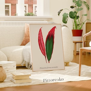 Dracaena Ferrea Versicolor Leaf Digital Botanical Print, Wall Art for a Scandi Kitchen, Tropical Plant Poster, Boho Gift for Home Decor
