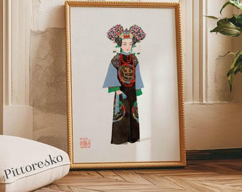 Chinese Empress Digital Print, Qing Dynasty Watercolor Wall Art, Vintage Asian Woman Painting, Printable Oriental Home Decor Gift