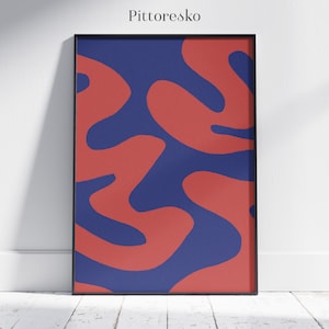 Abstract Terracotta and Indigo Wall Art, Large Size Colorful Abstract Print, Modern Minimalist Painting, Mid Century Poster, DOWNLOAD