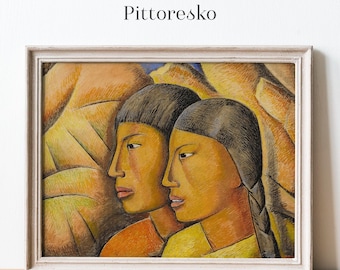 Printable Poster of Mexican Art with Warm Earth Tones, Alfredo Ramos Martínez Digital Wall Art of an Indigenous Couple