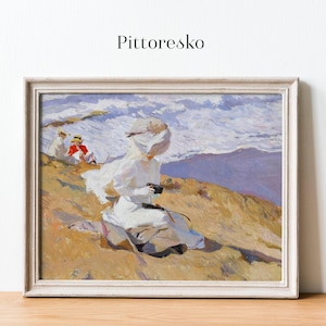 Joaquin Sorolla Woman by the Sea Printable Poster, Mediterranean Coastal Wall Art for Feminine or Boho Decor, Vintage Art Lovers Gift