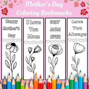 Mother&#39;s Day Bookmarks, Mother&#39;s Day Printable, DIY Gift for Mom, Mothers Day Craft, Mothers Day Coloring Activity, Mother&#39;s Day Gift
