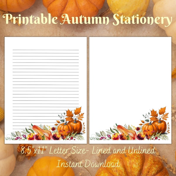 Autumn Stationery, Pumpkin Writing Paper, Thanksgiving Stationery, Printable Fall Stationery Set, Fall Harvest Paper, Autumn Notepaper