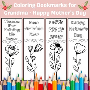Mothers Day Bookmarks, Coloring Bookmarks, Gifts for Grandma, Gifts for Nana, Mothers Day Craft, Mother&#39;s Day Printable, Mothers Day Gift