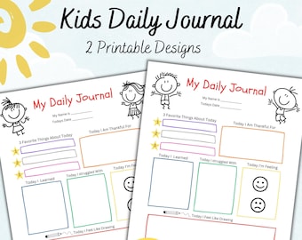 Kids Daily Journal Printable: Writing Prompts, Gratitude Diary (Digital Download)