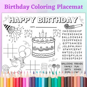 Birthday Printable Placemat, Activity Placemat, Coloring Placemats, Kids Coloring Page, Kids Birthday Coloring