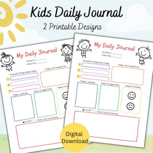 Páginas de diario para niños, imprimibles para niños, sugerencias de diario para niños, diario para niños, diario de gratitud para niños