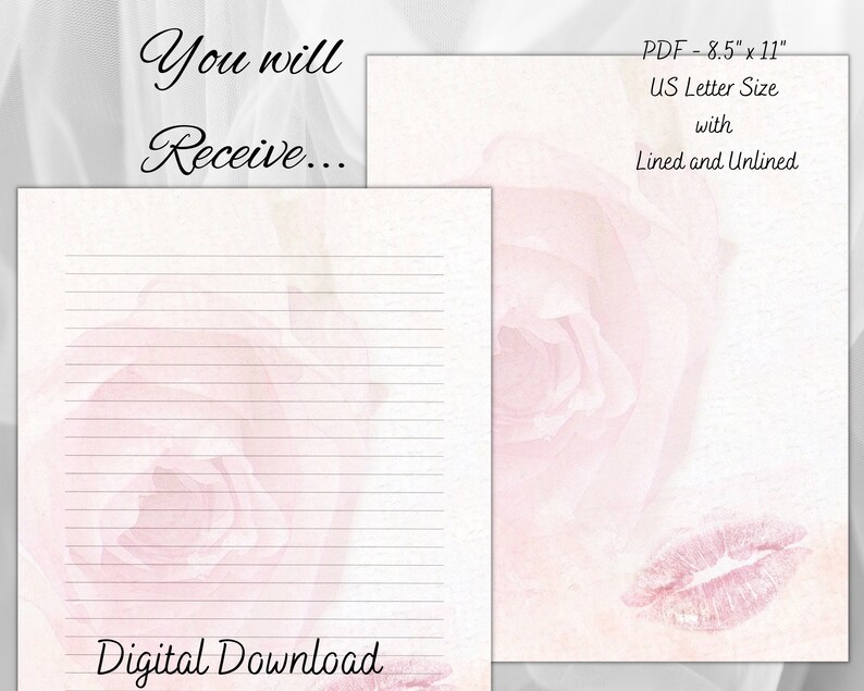 Love Letter Stationery, Printable Valentine's Day Stationery, Romantic Stationery Set, Love ...