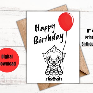 Pennywise le clown, carte d'anniversaire horreur, carte d'anniversaire effrayante, fan de films d'horreur, horreur à imprimer, carte d'anniversaire effrayante, carte d'anniversaire informatique
