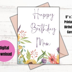 Happy Birthday Mom, Printable Birthday Card for Mom, Birthday Greeting Card, Instant Download