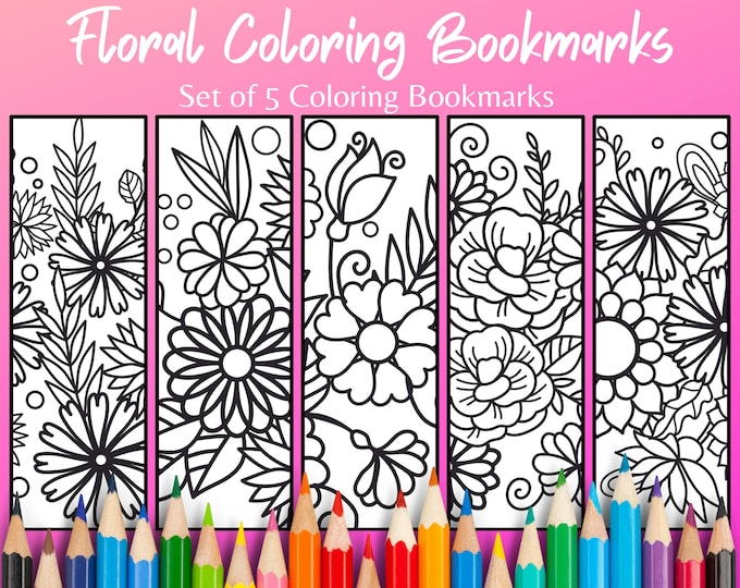 50 Printable Bookmarks for Coloring Flowers, Floral Digital Download ...
