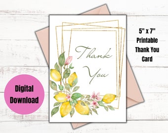 Lemon Thank You Card: Printable Citrus Note (Digital Download)