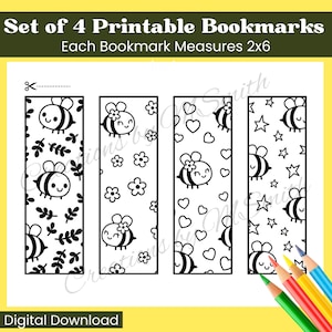 Bee Coloring Bookmarks, Printable Bee Themed Bookmarks, Bee Theme Party ...