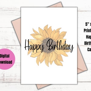 Voeux de joyeux anniversaire, carte tournesol, cartes pour amis, cartes collègues, cartes de voeux imprimables, fabrication de cartes à faire soi-même
