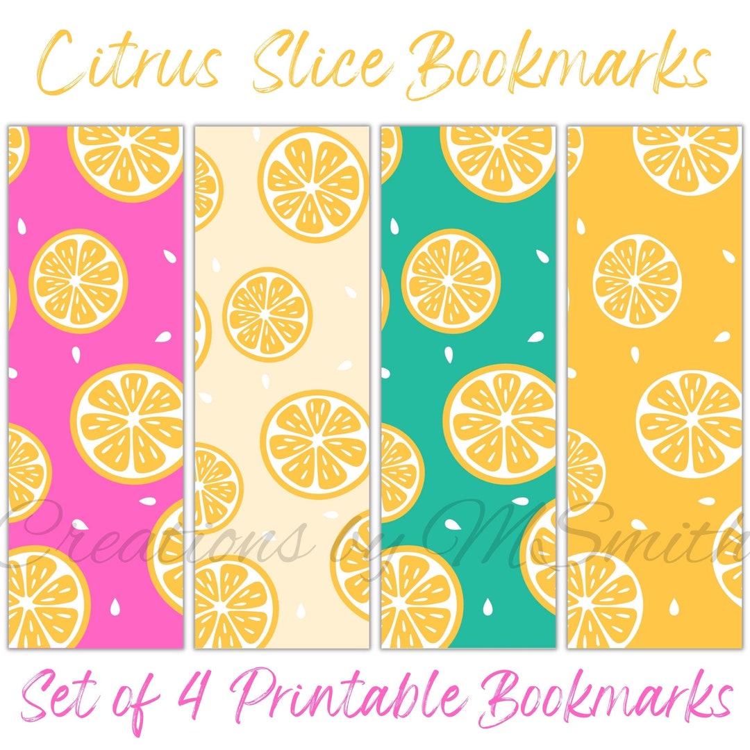 Citrus Slice Bookmarks Printable Citrus Bookmarks Lemon Etsy