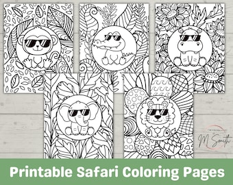 Printable Safari Animals Coloring Pages, Kids Coloring Pages, Safari Coloring Pages, Kids Party Activities, Safari Kids Activity