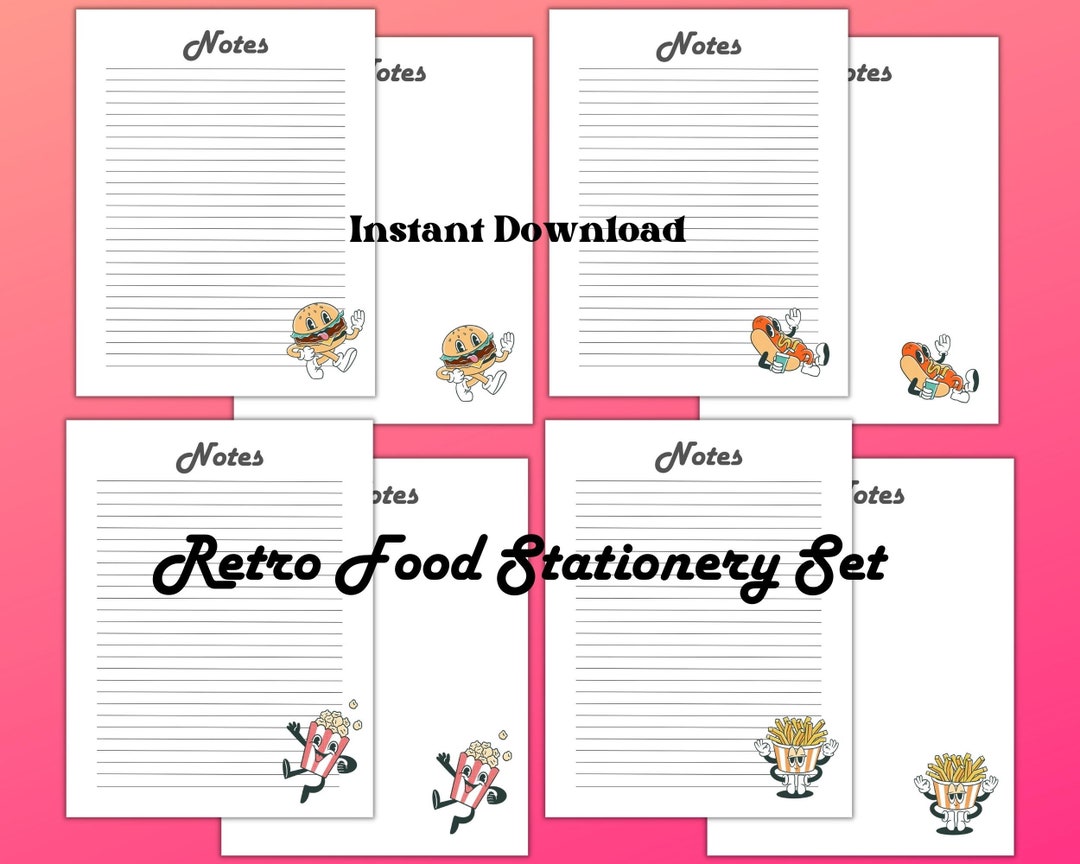 Retro Food Themed Stationery Printable Stationery Paper Etsy
