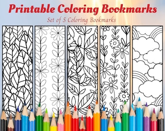 Floral Coloring Bookmarks for Adults & Kids (Printable, Set of 5)