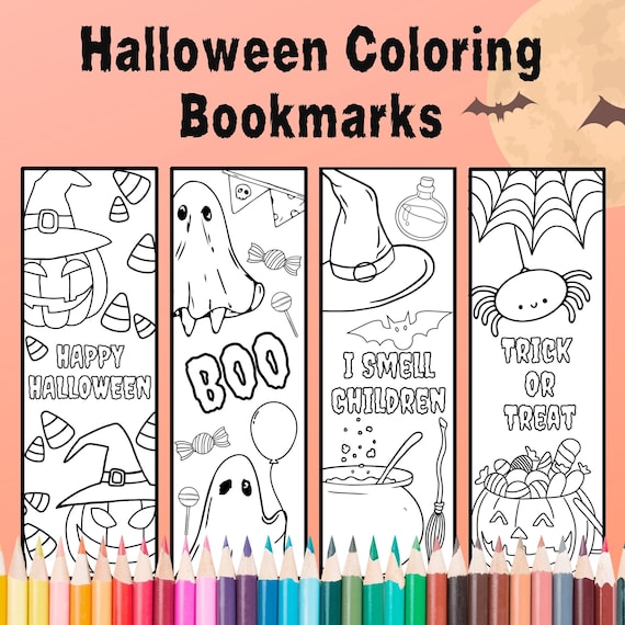 Halloween Coloring Bookmarks, Halloween Coloring Page, Halloween Printable, Trick or Treat Favors, Seasonal Bookmarks, Halloween DIY Crafts