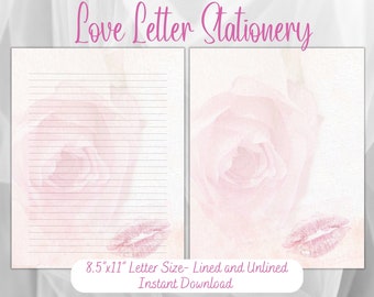 Love Letter Stationery, Printable Valentine's Day Stationery, Romantic Stationery Set, Love Notes, Scrapbook Paper, Junk Journal Paper
