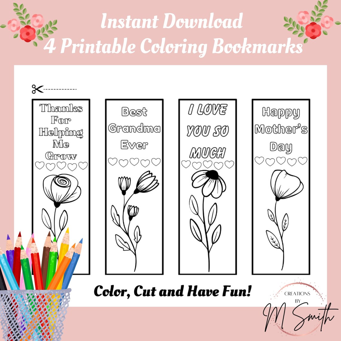 Mothers Day Bookmarks, Coloring Bookmarks, Gifts for Grandma, Gifts for ...