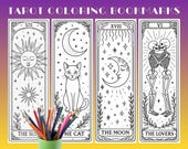 Printable Tarot Coloring Bookmarks, Digital Download, DIY Tarot Cards Bookmarks, Witchy Coloring Pages Set of 4