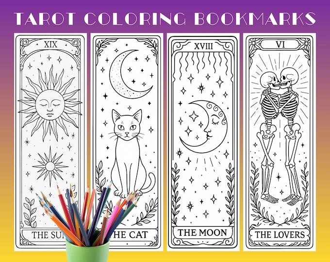 4 Bookmarks Coloring Page | Witchy Bookmarks Printable Coloring Page ...