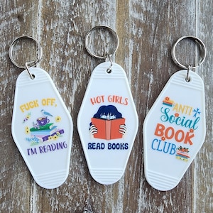 Bookish Motel Keychains, Bookish Gifts, Vintage Motel Keychain, Gift for Bookworms, Book Club Gifts, Book Lover Gifts, Hot Girls Read Books