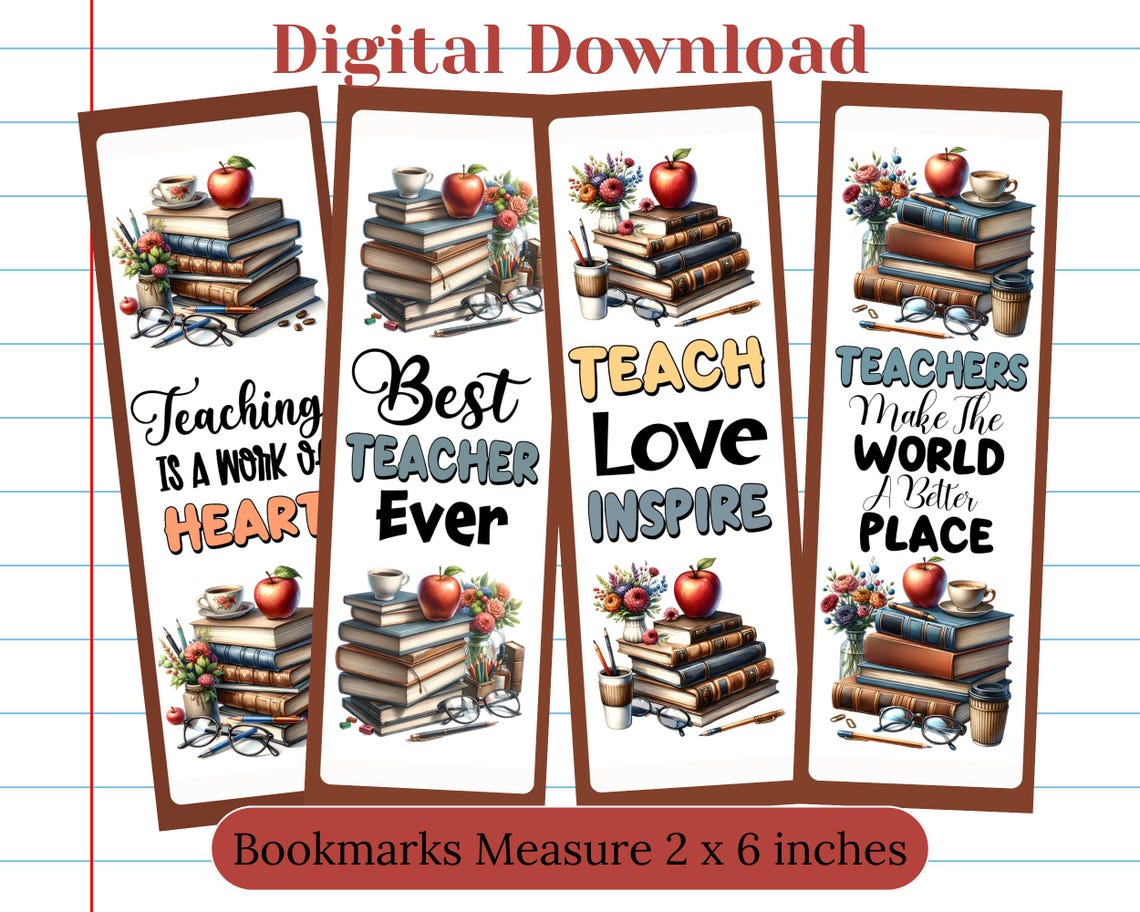 Teacher Appreciation Bookmarks: Set of 4 Printable Designs (PDF) - Etsy