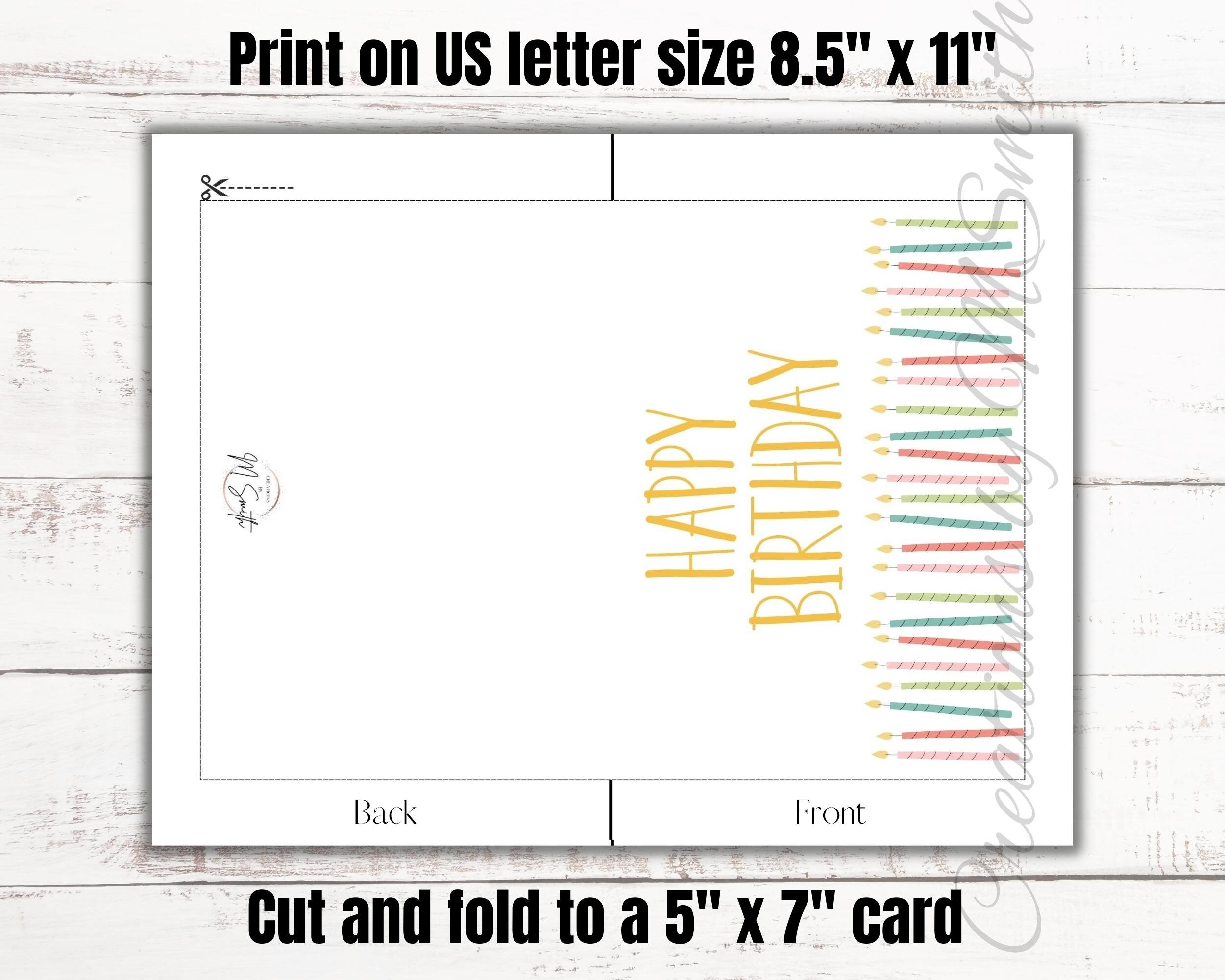 Printable Happy Birthday Card, Birthday Candles, Instant Download, Card ...