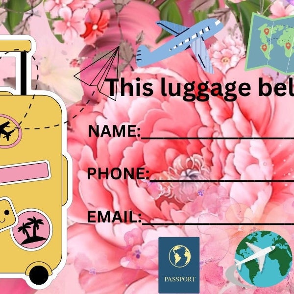Luggage Tag,5 luggage tags for all family and multiple luggage Digital Downloadprint it to 3x2 inch from printer settings option 3x2 inch