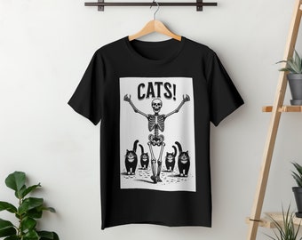 Cat lover T-shirt, funny cat T-shirt, Tee Halloween Shirt, Spooky Skeleton, Cat T-shirt, Cat lover Spooky T-shirt, gift for her,  cat owner