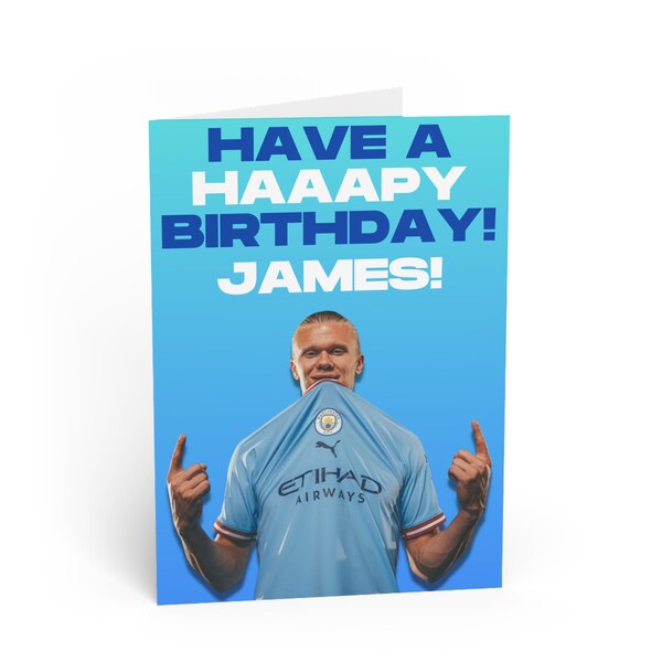 Haaland Birthday Card - Football Birthday Card - Personalise Name For Free - Manchester City Birthday Card