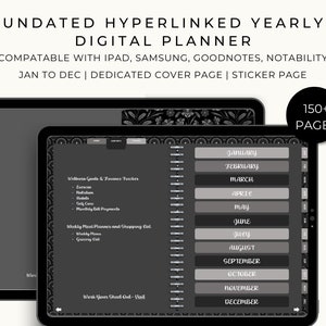 Dark Mode Undated Digital Planner: Goodnotes iPad Samsung (PDF)