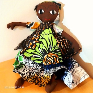 African Fabric Rag Doll, Ankara Dress Doll, Black Doll, Brown Doll, African Dress Doll