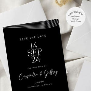 Modern Black and White Save the Date Template, Wedding Invitation