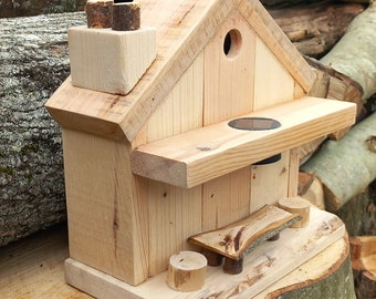 Beautiful Handmade Solid wood Birdhouse / Nest box  / Natural Wood birdhouse / With solar light