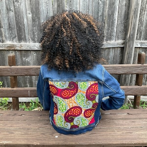 Denise Toney Designs red African paisley print jean jacket