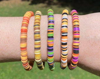 Pulseras de cuentas de arcilla para Halloween y otoño / Joyería otoñal de estilo preppy / Pulsera elástica apilable / Colores otoñales