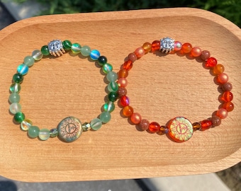 Czech Glass Sun Bracelets | Gemstone, Crystal Beaded Bracelet | Stretchy, Stackable, Boho, Hippie | Fall, Summer Jewelry, Celestial, Solar