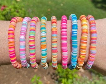 Simple Clay Bead Bracelet | Preppy Summer Bracelet | Heishi Bead Stretch Bracelet | Coconut Girl Jewelry | Bright, Pastel, Outer Banks