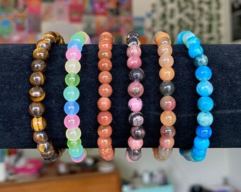 Gemstone Stretch Beaded Bracelets | Natural Crystal Bracelets | Stone Bracelets | Stackable Summer Bracelet