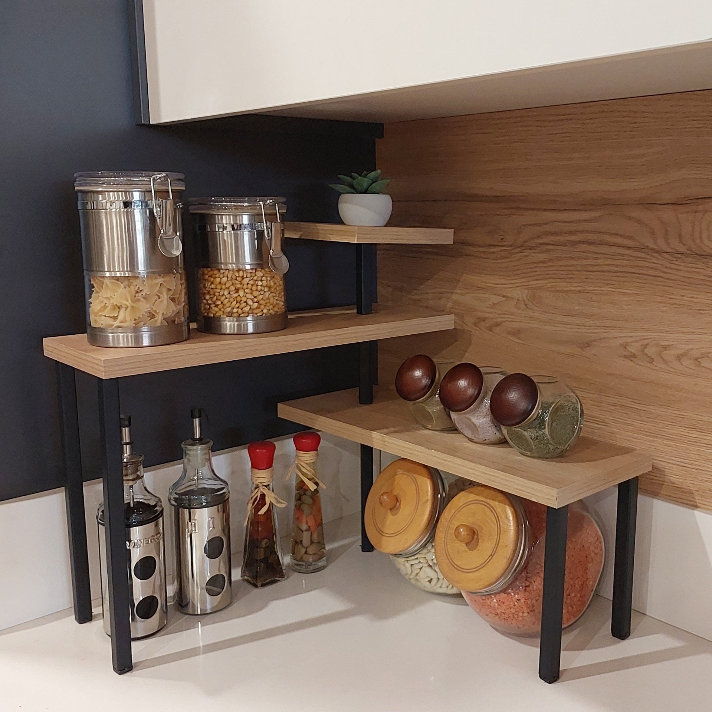 3-Tier Vintage Weathered Gray Wood Kitchen Countertop Corner Organizer –  MyGift