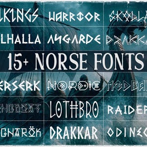 Viking Fonts Bundle – 15  Norse Fonts | Runic, Nordic, Celtic, Warrior Typeface Pack for Logos, Tattoos, Posters, T-Shirts, Cricut