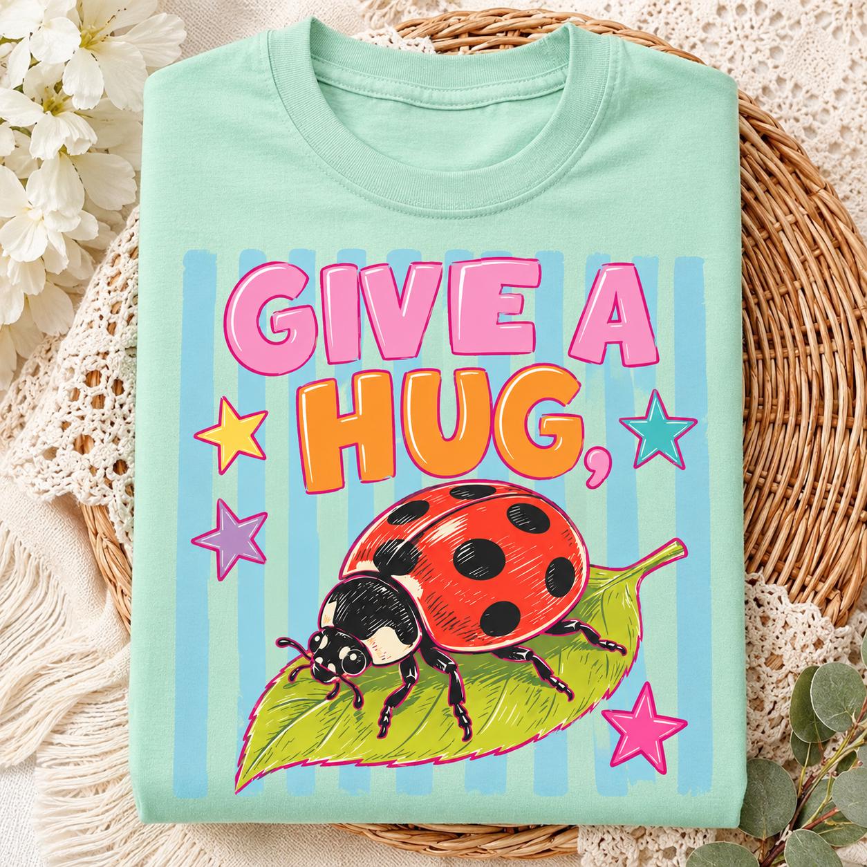Give A Hug Ladybug PNG, Retro Ladybug Shirt Design, Cute Insect