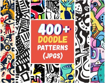 400+ Doodle Pattern JPG Pack – Abstract & Hand Drawn Digital Patterns, Seamless Black – White Backgrounds for Canva And Photoshop