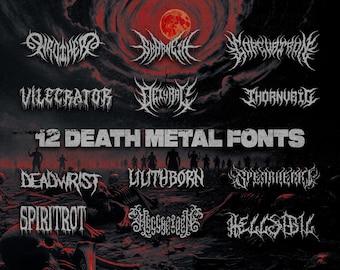 12 Premium Death Metal Fonts - Gothic, Black Metal, Horror Fonts Bundle for Band Logos, Posters, and Merch, Deathcore Typography