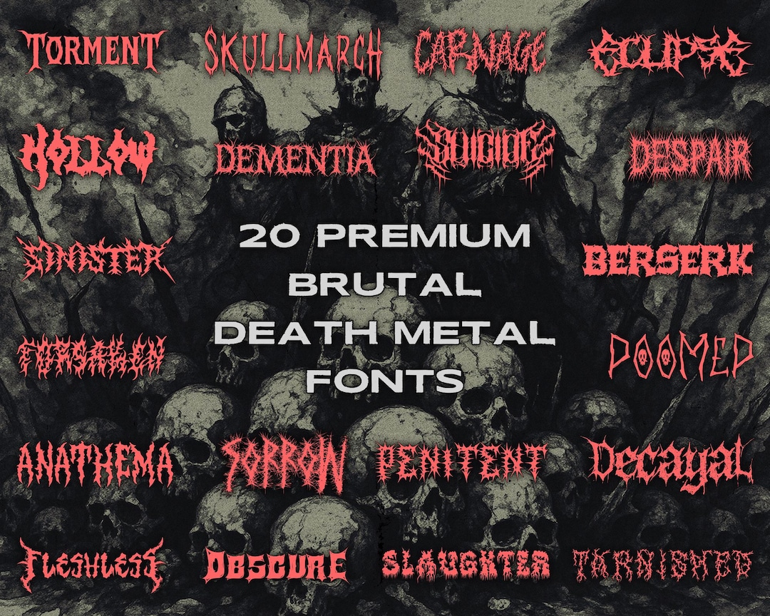 20 Premium Brutal Death Metal Fonts Bundle TTF OTF, Black Metal Fonts ...