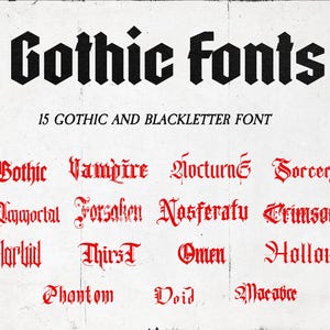 15 Gothic Blackletter Fonts Bundle – Old English, Tattoo, Medieval, Vintage Style – Bold Blackletter Fonts for Logos, Clothing, Branding