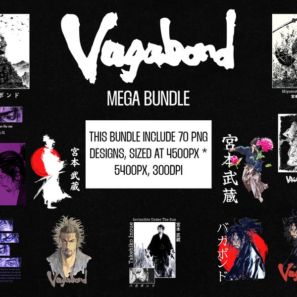 Vagabond Png Designs Bundle, Miyamoto Musashi Sasaki Kojiro Anime PNG Bundle, Anime Manga Ready To Print Digital Designs .